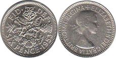 Gran Bretaña moneda 6 penique 1953 Coronation
