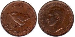 Gran Bretaña moneda farthing 1943