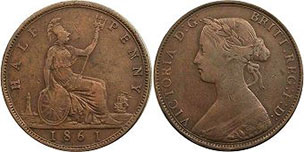 UK 1/2 penny 1861