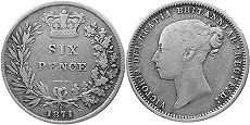 UK 6 penique 1871