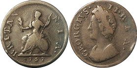 UK Farthing (1/4 penny) 1737