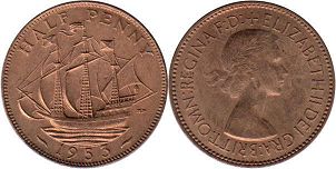 Gran Bretaña moneda 1/2 penny 1953 Coronation