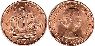 Gran Bretaña moneda 1/2 penny 1967