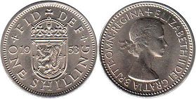 Gran Bretaña moneda chelín 1953 Coronation