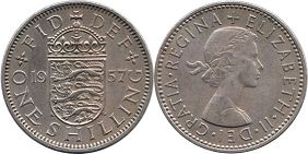 Gran Bretaña moneda chelín 1957