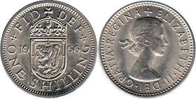 Gran Bretaña moneda chelín 1966