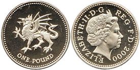 Gran Bretaña moneda 1 lira 2000 Welsh Dragon