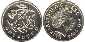 Gran Bretaña moneda 1 lira 2014 Thistle and Bluebell