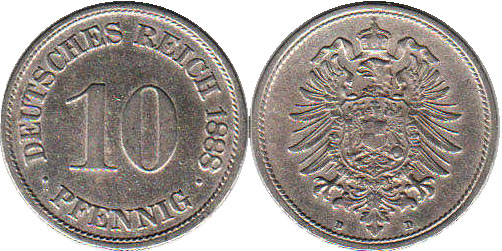 Moneda Imperio Alemán 10 Pfennig 1888