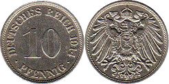Moneda Imperio Alemán 10 Pfennig 1914