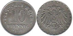 Moneda Imperio Alemán 10 Pfennig 1916
