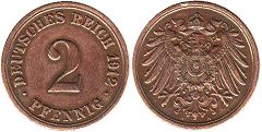 Moneda Imperio Alemán 2 Pfennig 1912