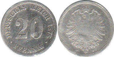 Moneda Imperio Alemán 20 Pfennig 1876