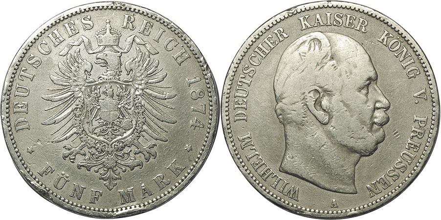 Moneda Imperio Alemán 5 mark 1874