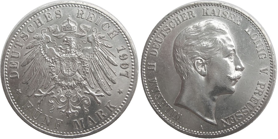 Moneda Imperio Alemán 5 mark 1907