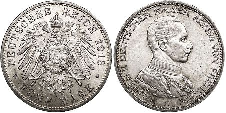 Moneda Imperio Alemán 5 mark 1913