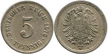 Moneda Imperio Alemán 5 Pfennig 1876