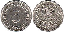 Moneda Imperio Alemán 5 Pfennig 1912
