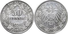 Moneda Imperio Alemán 50 Pfennig 1898