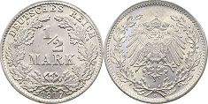 Moneda Imperio Alemán 1/2 mark 1917