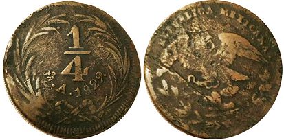 Mexico coin 1/4 real 1829