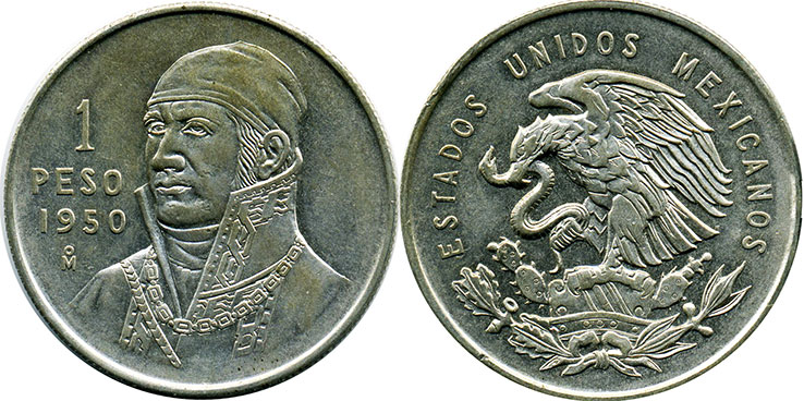 México moneda 1 peso 1950