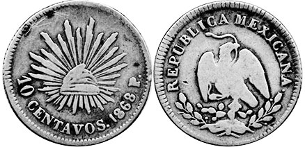 México moneda 10 centavos 1868