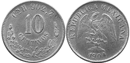 México moneda 10 centavos 1904