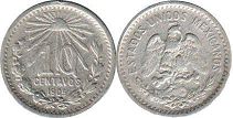 México moneda 10 centavos 1905 (1905, 1906, 1907, 1909, 1910, 1911, 1912, 1913, 1914)