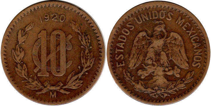 México moneda 10 centavos 1920
