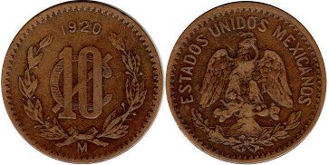 Mexico coin 10 centavos 1920
