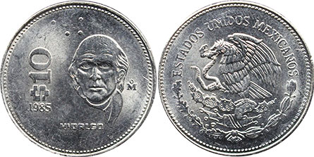 México moneda 10 pesos 1985