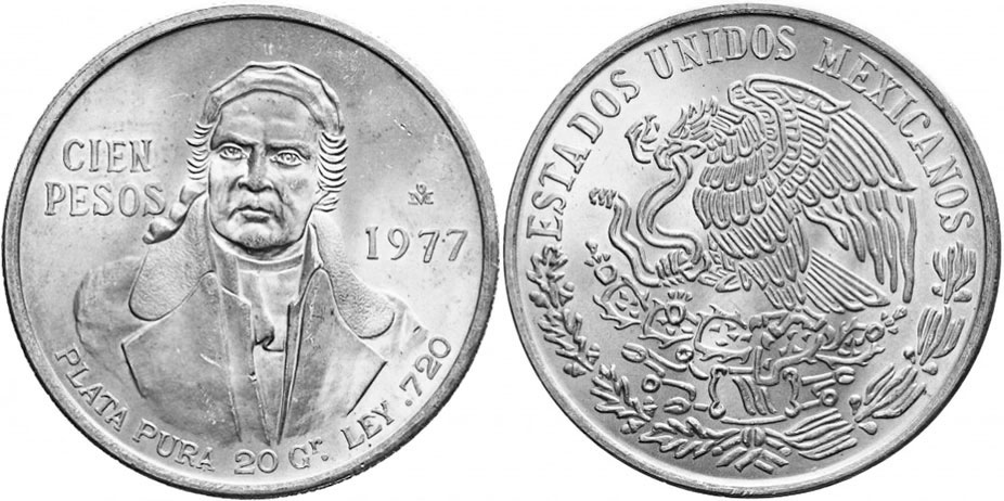 México moneda 100 pesos 1977
