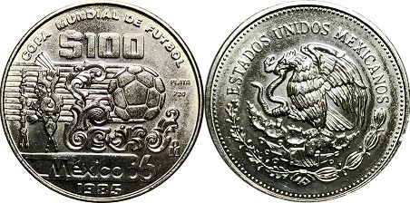 México moneda 100 Pesos 1985 Copa Mundial de Fútbol