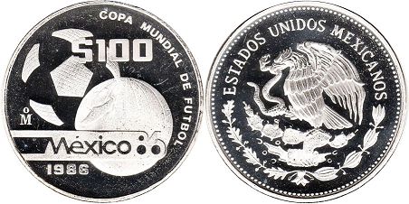 Mexico coin 100 Pesos 1986 Soccer world cup