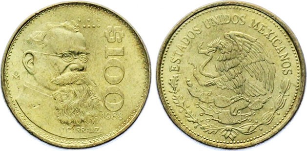 México moneda 100 pesos 1988