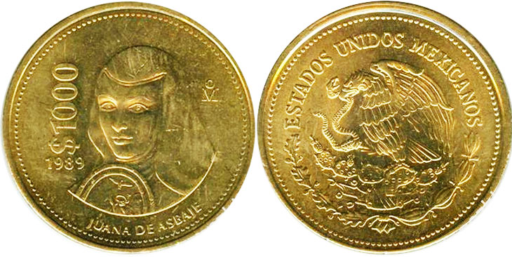 México moneda 1000 pesos 1989