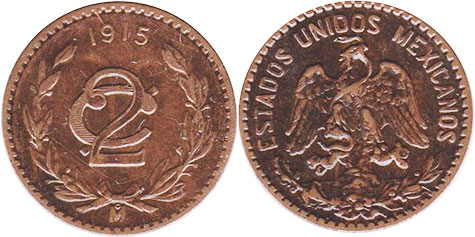 México moneda 2 centavos 1915