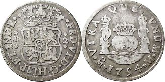 México moneda 2 reales 1754