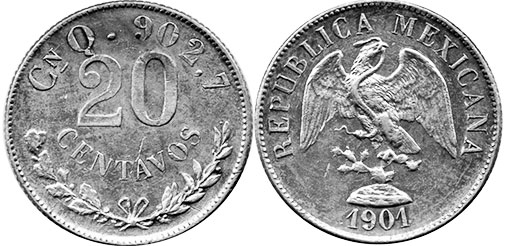 México moneda 20 centavos 1901