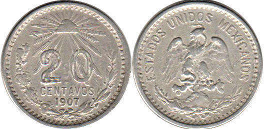 México moneda 20 centavos 1907