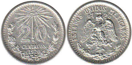 México moneda 20 centavos 1920