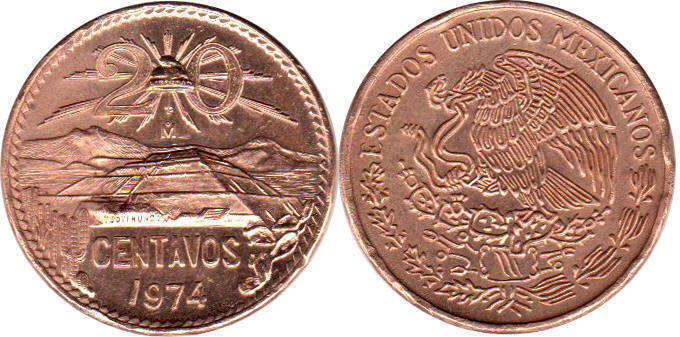 México moneda 20 centavos 1974