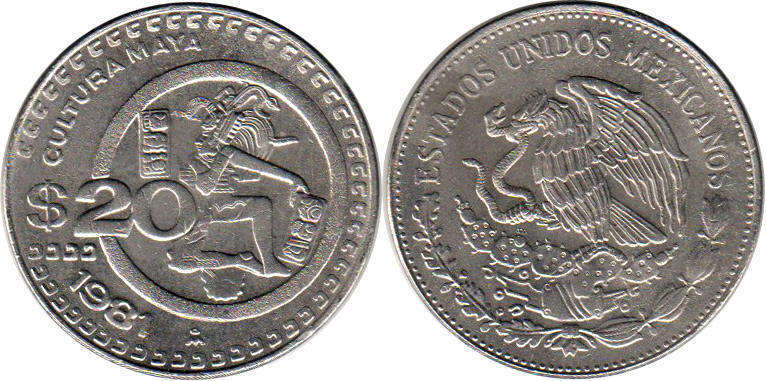 México moneda 20 pesos 1981