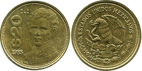 México moneda 20 pesos 1985