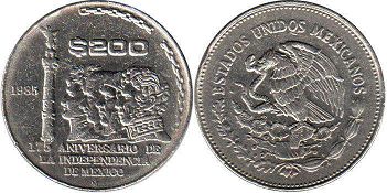 Mexico coin 200 Pesos 1985 Independencia