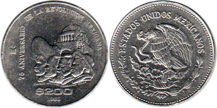 México moneda 200 Pesos 1985 revolución de 1910