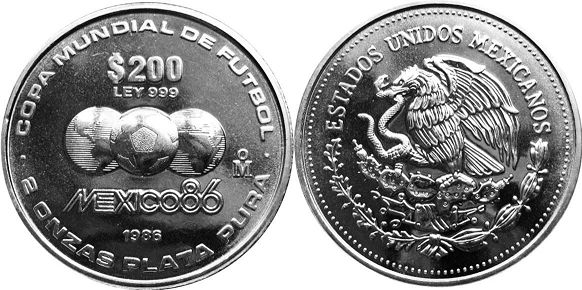 México moneda 200 Pesos 1986 Copa Mundial de Fútbol