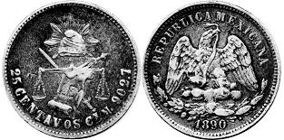 México moneda 25 centavos 1890