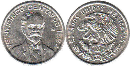 México moneda 25 centavos 1966